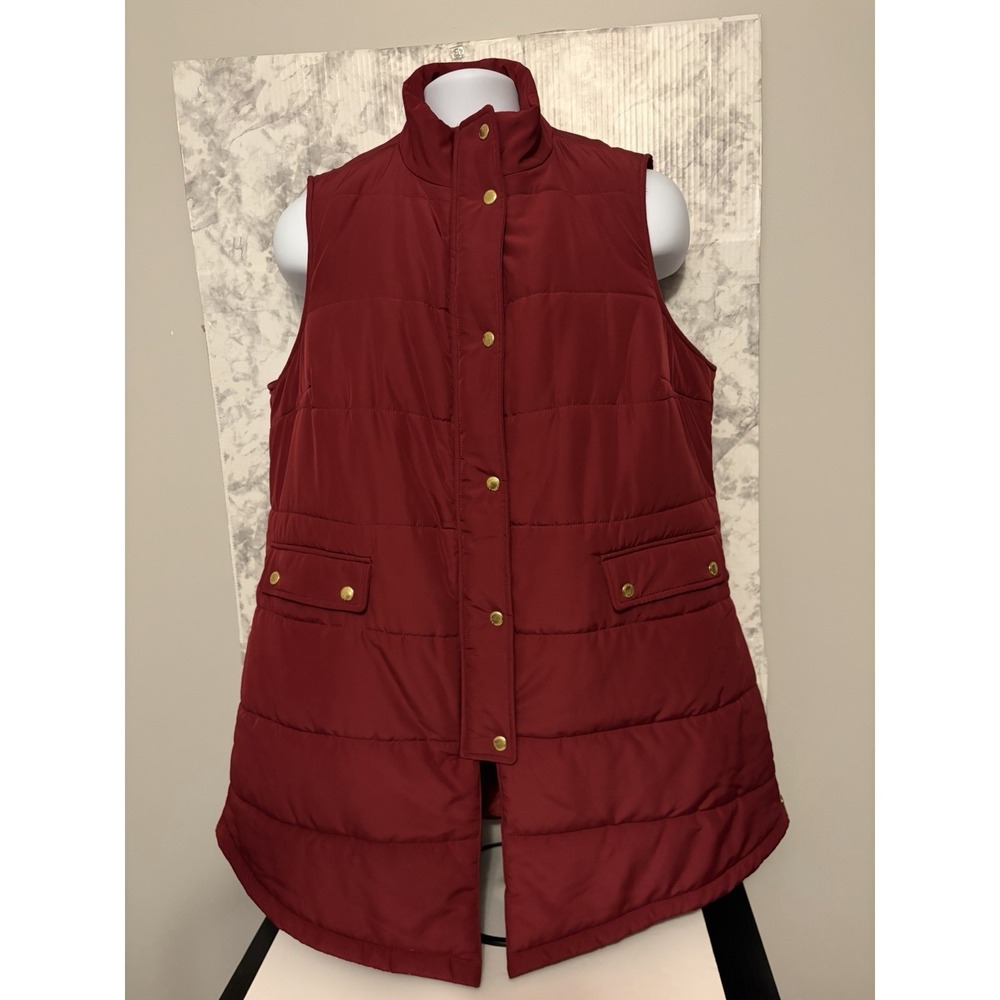 Crown&Ivy Womans Curvy 1X Vest Zipper/Button/Pockets/Sleeveless/Lightweight/ Red